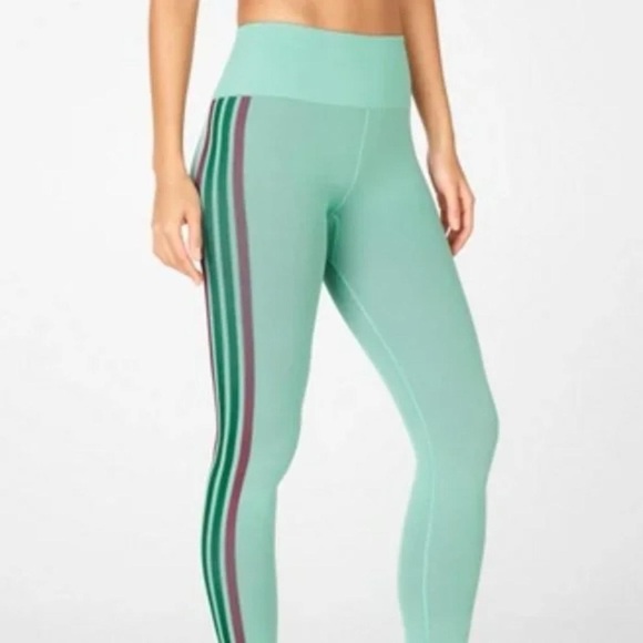 Fabletics High-Waisted Seamless Stripe Legging  Lunar Blue Stripe medium new - Picture 1 of 9